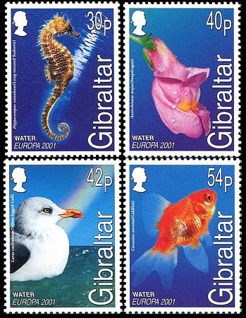 Гибралтар, Европа 2001, Птицы, Рыбы, Цветы, 4 марки